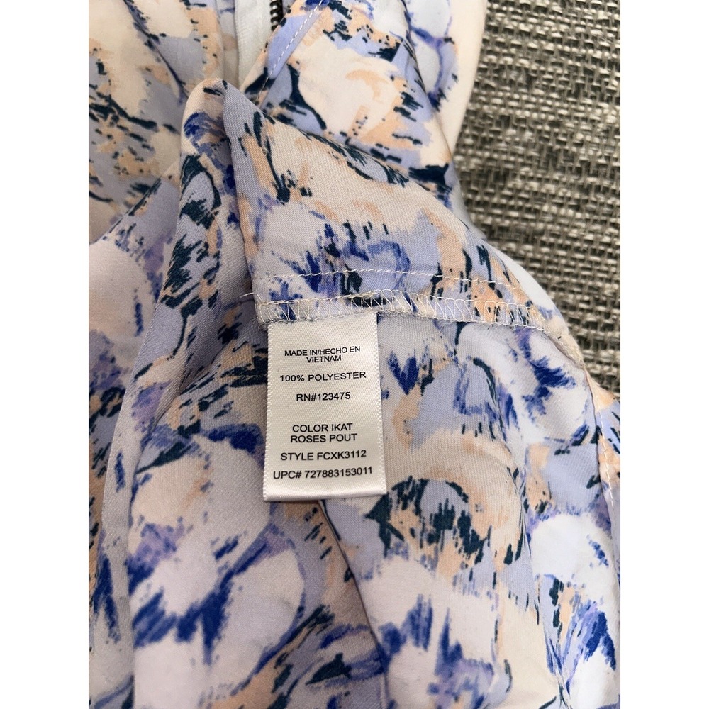 French Connection Sleeveless Blouse Ikat Roses Pout Peach‎ Blue Women's Size 2X - Picture 7 of 7